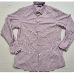 Quieti men's white button up long sleeve pink/green print sz. M